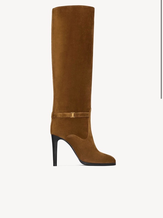 Yves Saint Laurent Shoes - Yves Saint Laurent Camel Suede Knee-High Stiletto Boot